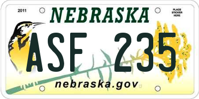 NE license plate ASF235