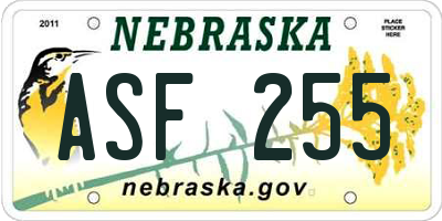 NE license plate ASF255