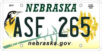 NE license plate ASF265