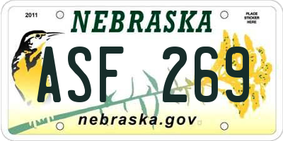 NE license plate ASF269