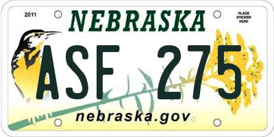 NE license plate ASF275