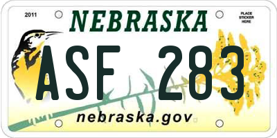 NE license plate ASF283