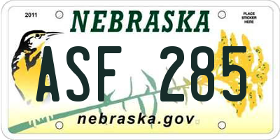 NE license plate ASF285