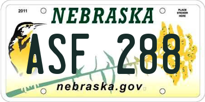 NE license plate ASF288