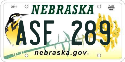 NE license plate ASF289