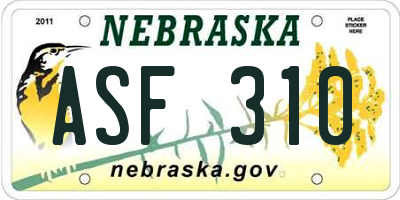 NE license plate ASF310