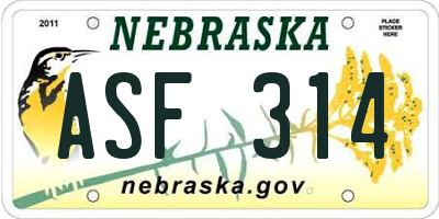 NE license plate ASF314