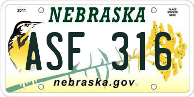 NE license plate ASF316