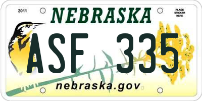 NE license plate ASF335