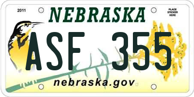 NE license plate ASF355
