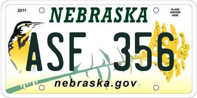NE license plate ASF356