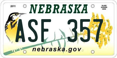 NE license plate ASF357