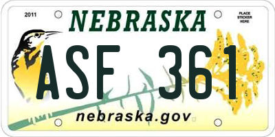 NE license plate ASF361