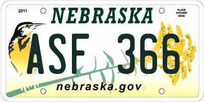 NE license plate ASF366