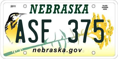 NE license plate ASF375