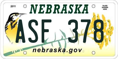 NE license plate ASF378