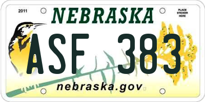 NE license plate ASF383