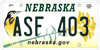 NE license plate ASF403
