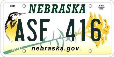 NE license plate ASF416
