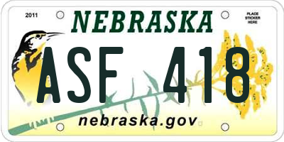 NE license plate ASF418