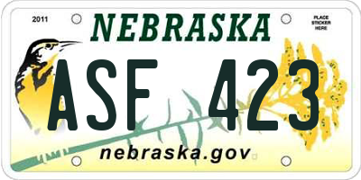 NE license plate ASF423