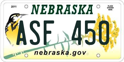 NE license plate ASF450