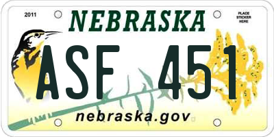 NE license plate ASF451