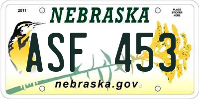 NE license plate ASF453