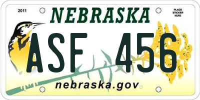 NE license plate ASF456