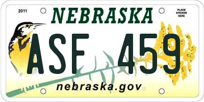 NE license plate ASF459