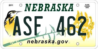 NE license plate ASF462