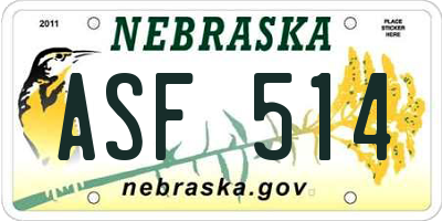 NE license plate ASF514