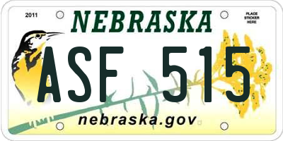 NE license plate ASF515