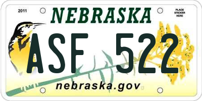 NE license plate ASF522