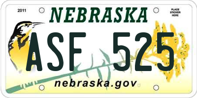 NE license plate ASF525