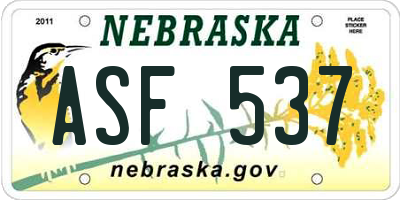 NE license plate ASF537