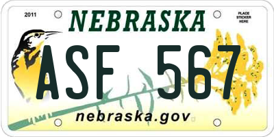 NE license plate ASF567