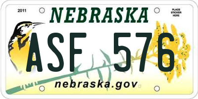 NE license plate ASF576