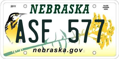 NE license plate ASF577