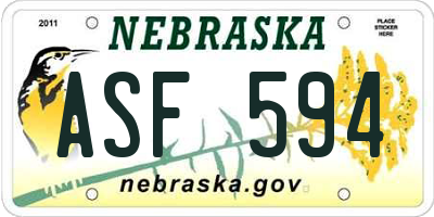 NE license plate ASF594