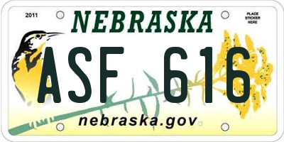 NE license plate ASF616