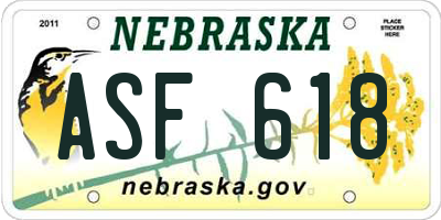 NE license plate ASF618