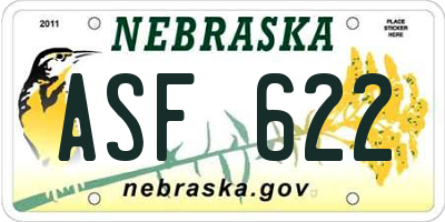 NE license plate ASF622
