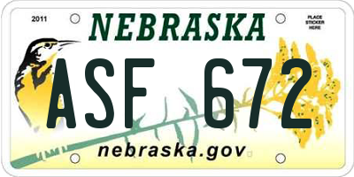 NE license plate ASF672