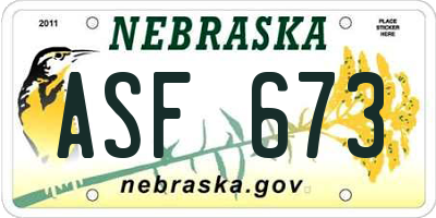 NE license plate ASF673
