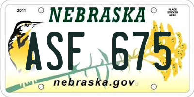 NE license plate ASF675
