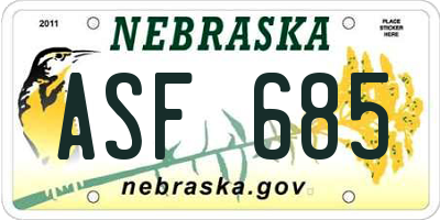 NE license plate ASF685