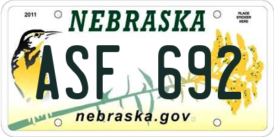NE license plate ASF692