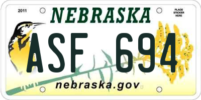NE license plate ASF694