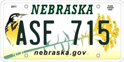 NE license plate ASF715